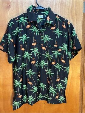 Rima Beachworld Tropical Flamingo Short-Sleeve Button-Down Casual Shirt